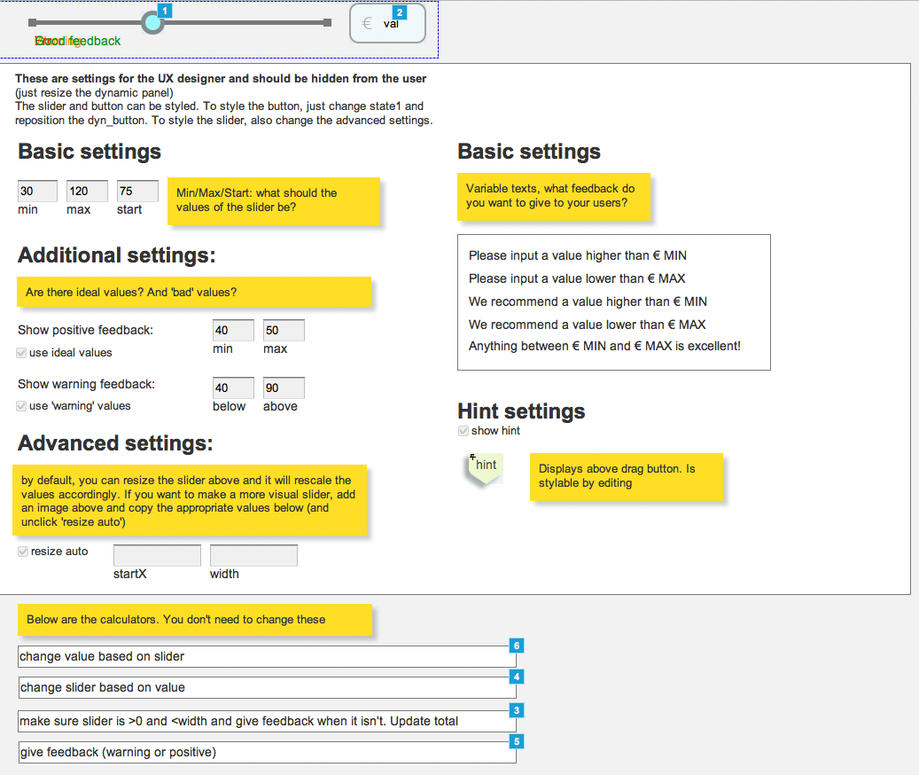 Settings page in Axure